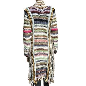 T Party Cardigan Duster Women’s Multi Color Knit Fringe Coat of Many Colors S‎